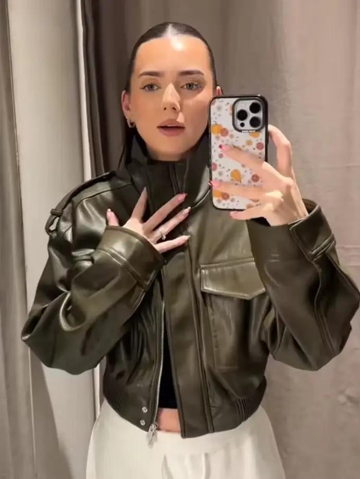 Nouvelles Vestes Courtes Décontractées en Similicuir Chic pour Femme, Coupe Ample avec Fermeture Écl