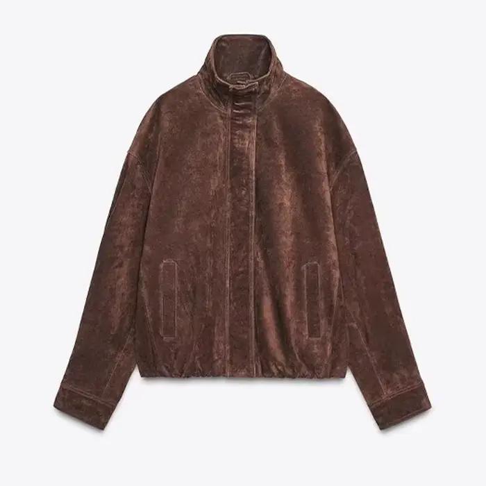 Veste Vintage à manches bouffantes pour femme, ample, manches longues, fermeture éclair, short, mant
