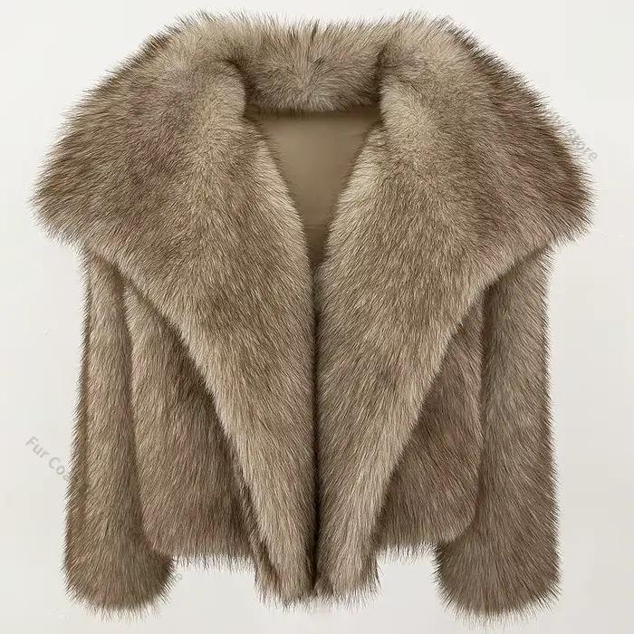 Manteau en fourrure écologique pour femme, mode hiver, dégradé, duveteux, col en fourrure de luxe, v