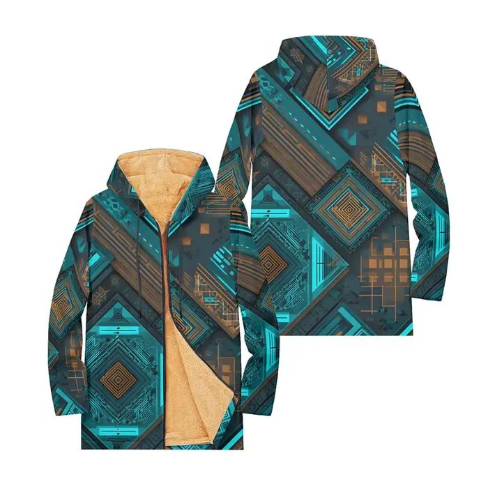 Manteau Long Boho Chic avec rayures ethniques Mandala, sweat à capuche géométrique doublé en polaire