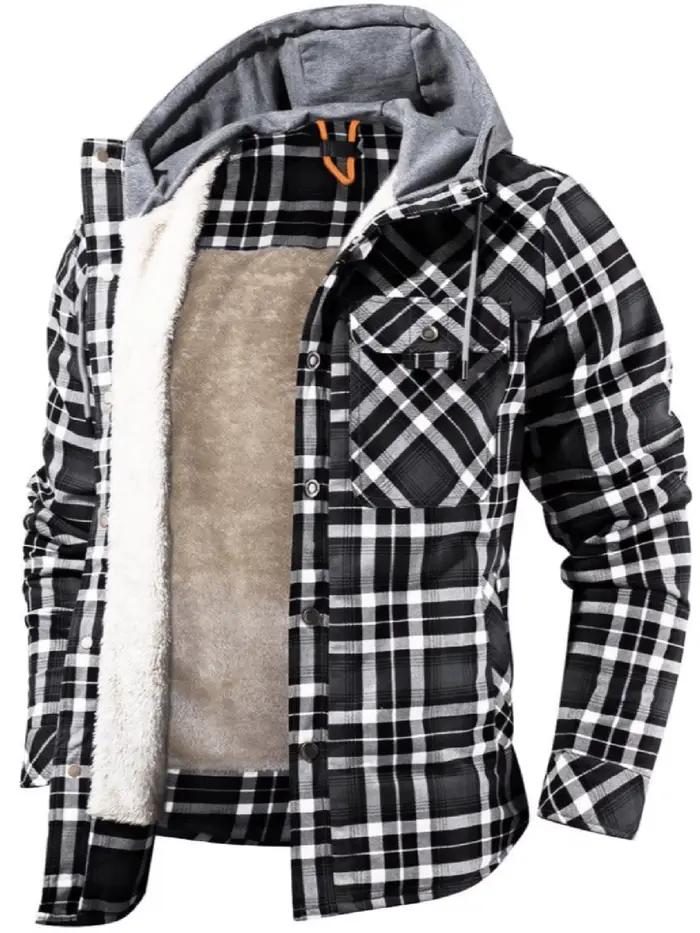 Vestes d'hiver à capuche pour hommes, manteau chaud en peluche, décontracté, épais, à carreaux, en f
