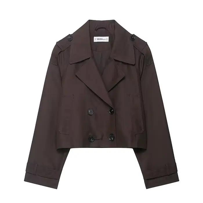 Trench-Coat court à Double boutonnage pour femmes, col rabattu, manches longues, manteaux Vintage, v