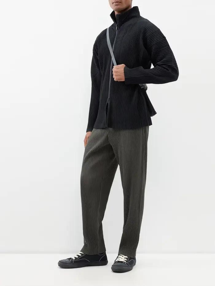 Miyake Plisse homme fermeture éclair plissée décontracté Cardigan rue mode manteau avant bidirection