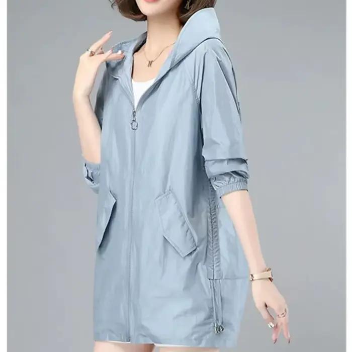 Coupe-vent femmes veste mince soleil résistant aux UV manteau à capuche en plein air à manches longu