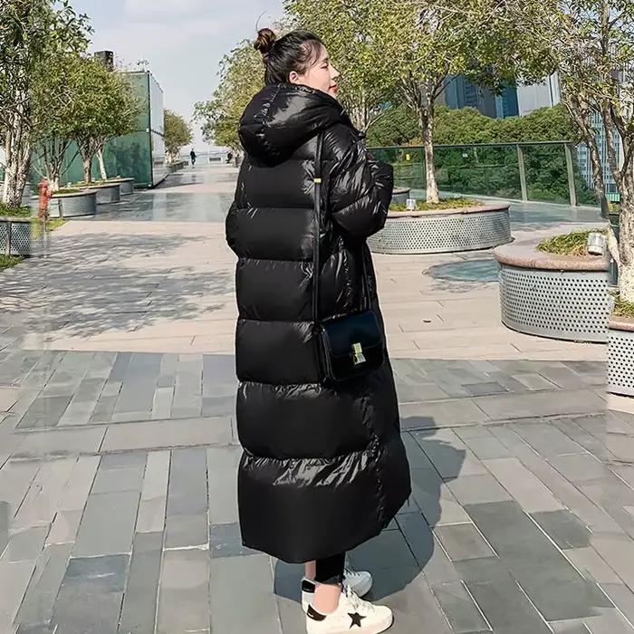 Parkas de neige épais pour femmes, veste à capuche en coton brillant, manteau long, coupe-vent, vête