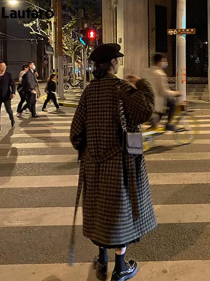 Lautaro-Manteau Long en Laine à Carreaux Doux pour Femme, Vêtements de Créateur de Luxe, Double Bout