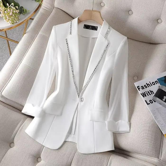 Veste coupe couvertes imbibée de diamants pour femmes, vêtements de bureau formels, veste de travail