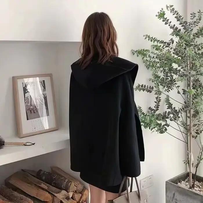 Manteau court en laine double face avec capuche, épaissi, nouveau style automne-hiver pour femme, te