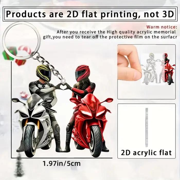 Porte-clés 2D cool pour couple, pendentif en acrylique pour passionnés de moto, accessoire décoratif