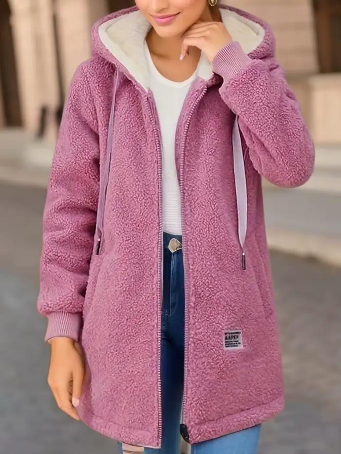 Manteau d'hiver à capuche pour femme, sweat-shirt épais doublé de polaire, cardigan, veste en laine 