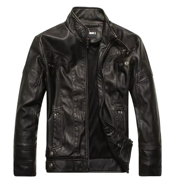 Veste de motard courte doublée de velours épais pour hommes manteau en cuir chaud décontracté pour j