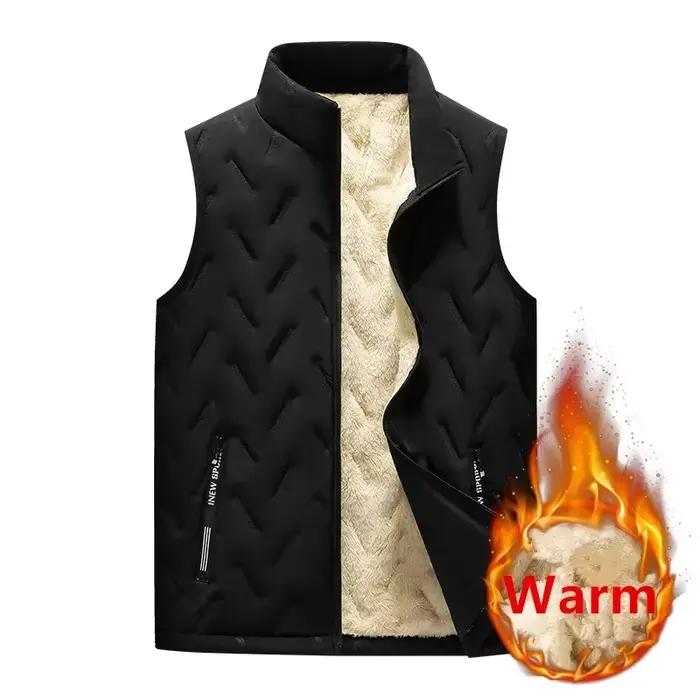 Gilets chauds d'hiver pour hommes, gilet épais en velours, col montant, doublure en polaire d'agneau