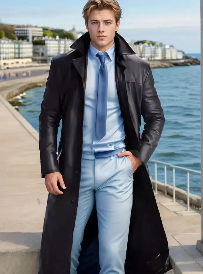 Nouvelles vestes longues en cuir pour hommes 2026 – Manteau trench gothique punk à boutons, col à re