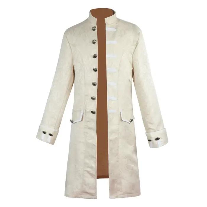 Manteau coupe-vent de style médiéval pour homme, vintage, à revers, jacquard, mi-long, trench-coat, 
