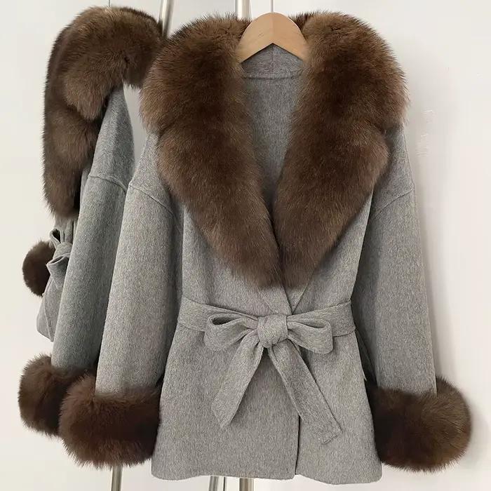 Manteau en laine élégant pour femme, avec poche sur ceinture, Trench-coat d'hiver en laine, veste en