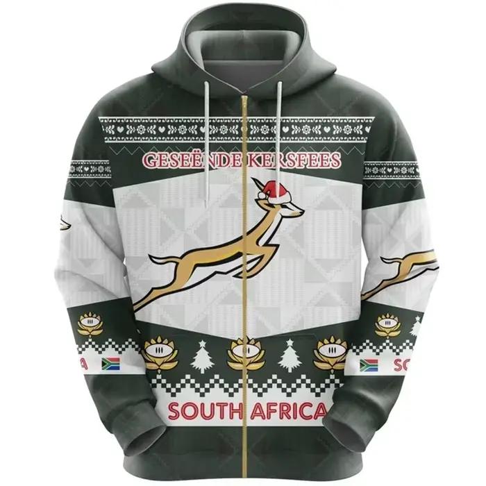 Sweats à capuche zippés College 3D de l'Afrique du Sud pour hommes, pulls avec emblème national PVD,