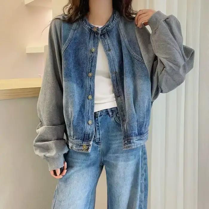 Faux deux-pièces assemblés ​ ​ Veste en jean pour femme, style européen, nouvelle collection printem