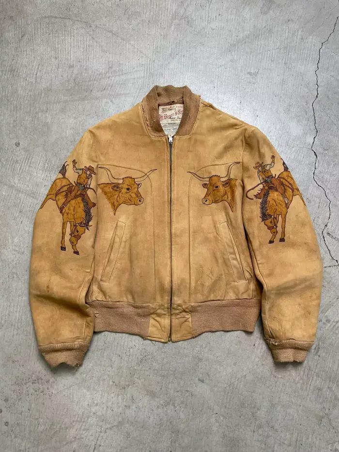 Veste de cowboy vintage pour homme, imprimé taureau Longhorn, style rétro streetwear, fermeture écla