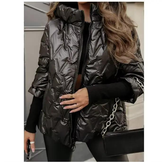 Parka à capuche pour femmes, manches longues, épais, solide, manteaux avec fermeture éclair, poches 
