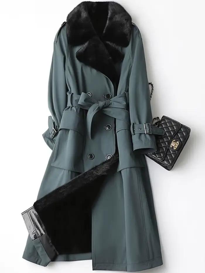Lautaro-Manteau Long et Chaud pour Femme, avec Poches Intérieures en Fausse Fourrure, Double Boutonn