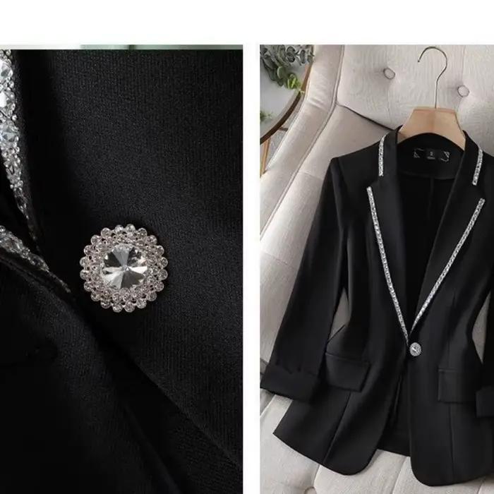 Veste coupe couvertes imbibée de diamants pour femmes, vêtements de bureau formels, veste de travail