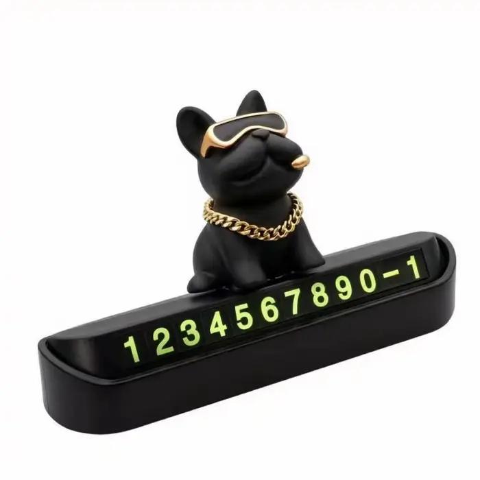 Plaque de stationnement temporaire de luxe pour voiture avec numéro de téléphone, motif Bouledogue F