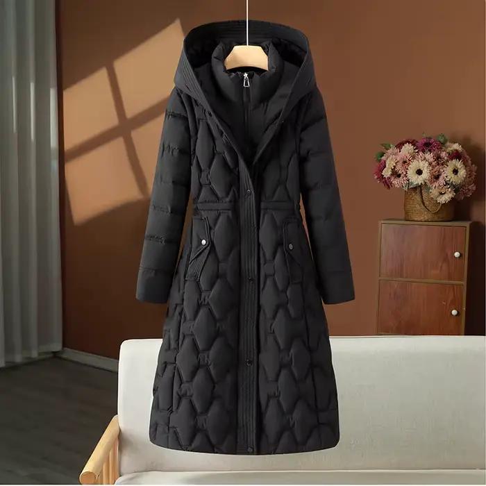 Femmes Parkas manteaux vestes longues détachable à capuche solide poche à glissière taille cintrée m