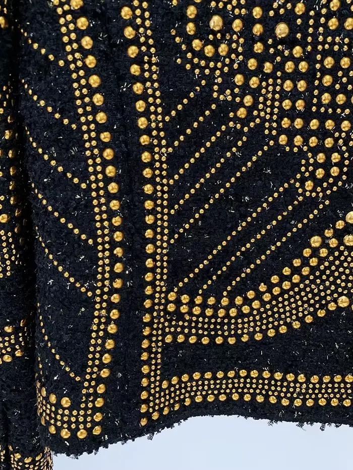 HIGH STREET Nouveauté 2026 Automne/Hiver Veste de créateur pour femme en tweed ornée de rivets métal