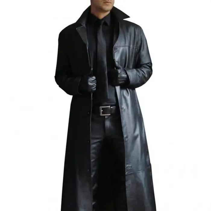 Manteau en cuir de style britannique pour hommes, coupe-vent vintage, pardessus coupe couvertes, ves