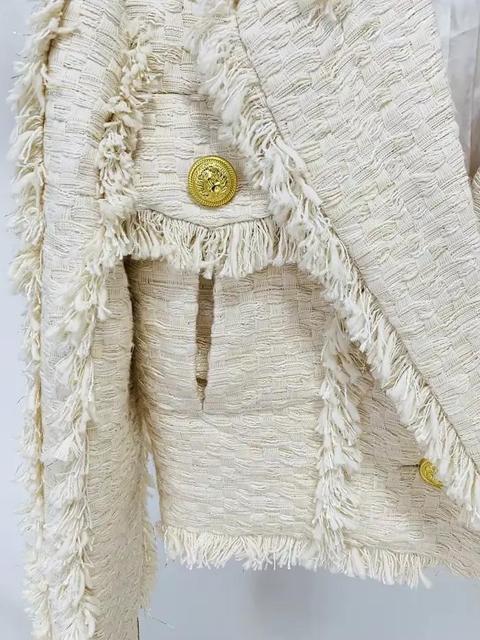 Veste en tweed à franges pour femmes, veste taillée avec pompons, mode de créateur, haut de gamme, E