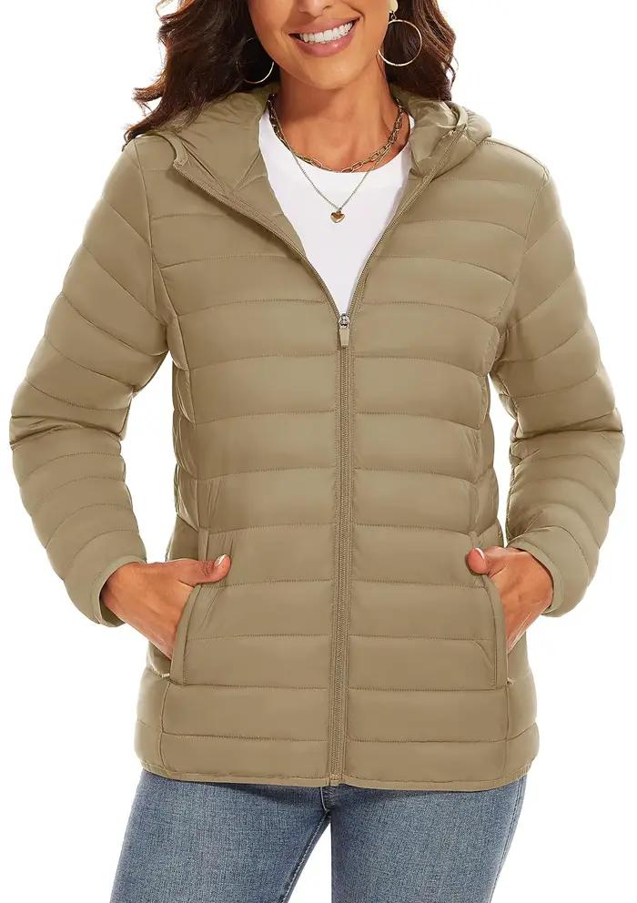 TACVASEN Veste bouffante à capuche avec fermeture éclair complète pour femme Manteaux chauds matelas