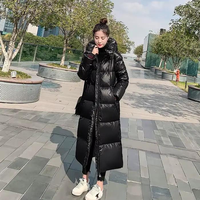 Parkas de neige épais pour femmes, veste à capuche en coton brillant, manteau long, coupe-vent, vête