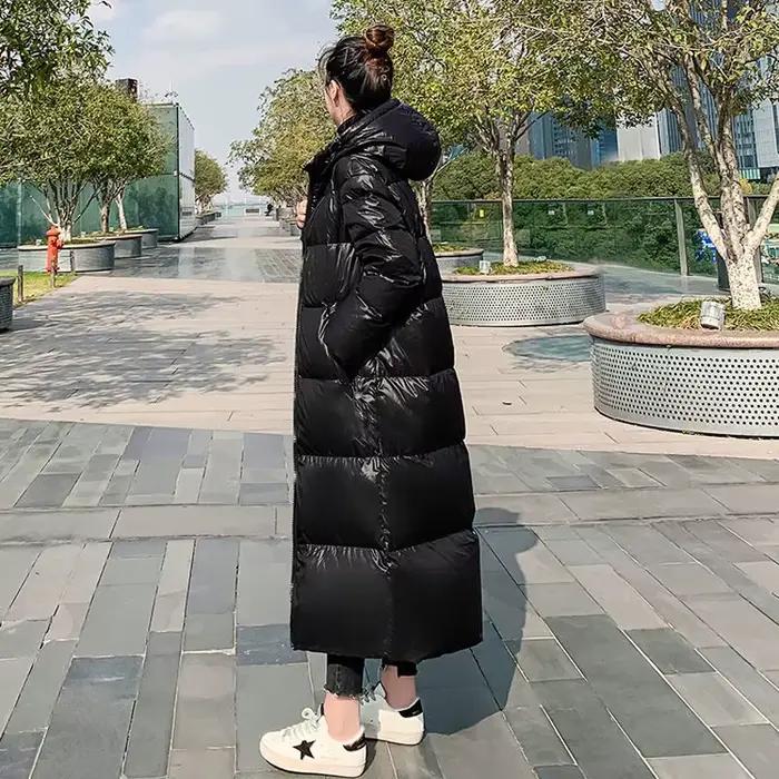 Parkas de neige épais pour femmes, veste à capuche en coton brillant, manteau long, coupe-vent, vête