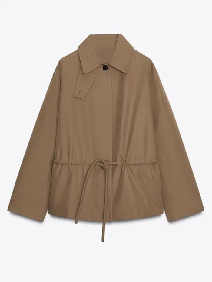 Veste bombardier ample avec cordon de serrage pour femme, Trench-Coat cintré à la taille, revers, ma