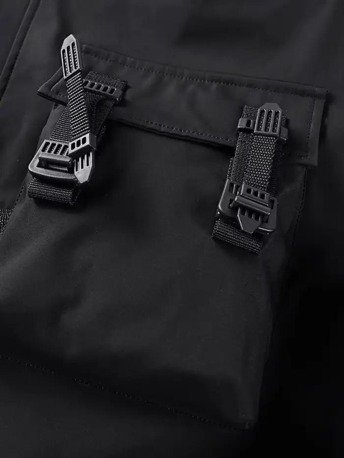 God of Death Bomber Jacket Poitrine Poche Techwear Hommes Punk Hip Hop Tactique Streetwear Noir Vars