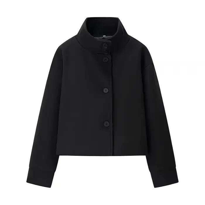 Veste courte à col montant pour femme, manteau à manches longues, simple boutonnage, court, élégant,
