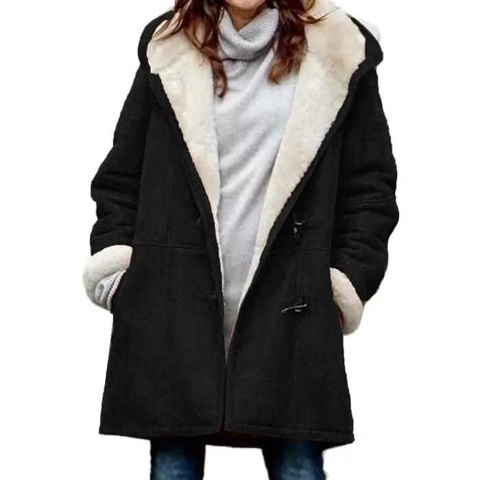 Veste d'hiver pour femme en sherpa, décontractée et tendance, doublée polaire chaude, avec poches, m