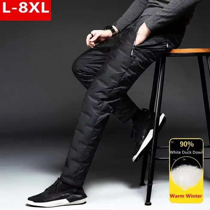 Pantalon en duvet de canard pour hommes, ouaté d'extérieur, hiver 8XL 7XL 6XL, survêtement chaud, imperméable, thermique, grande taille, vêtements résistants au froid