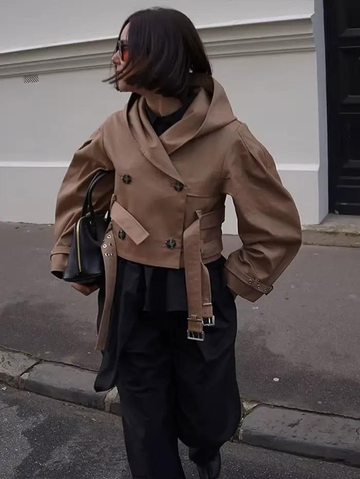 Veste courte à capuche Chin.Sweety polyvalente et chic pour femmes occassions décontractées et semi-formelles