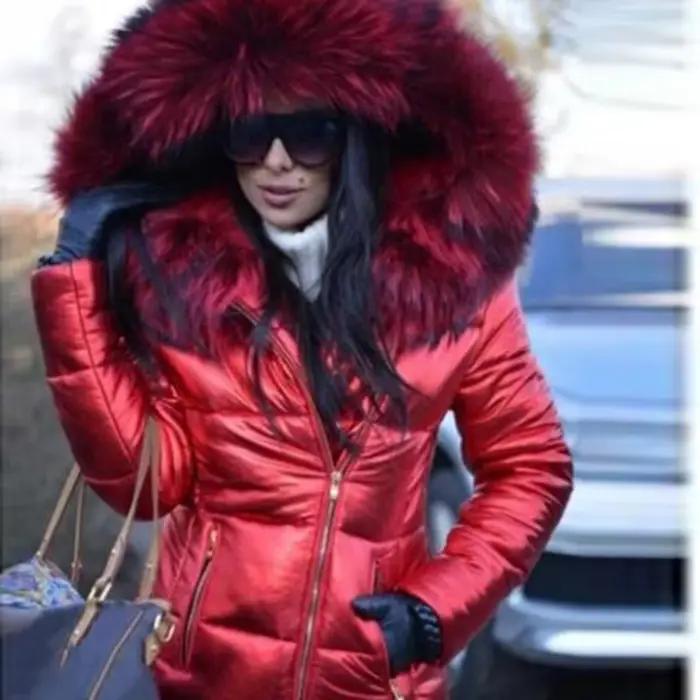 Veste Parka à capuche avec col en fourrure épaisse pour femme