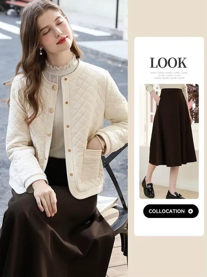 Je vous crois veste matelassée femme 2025 abricot français col rond diamant matelassé chaud coton