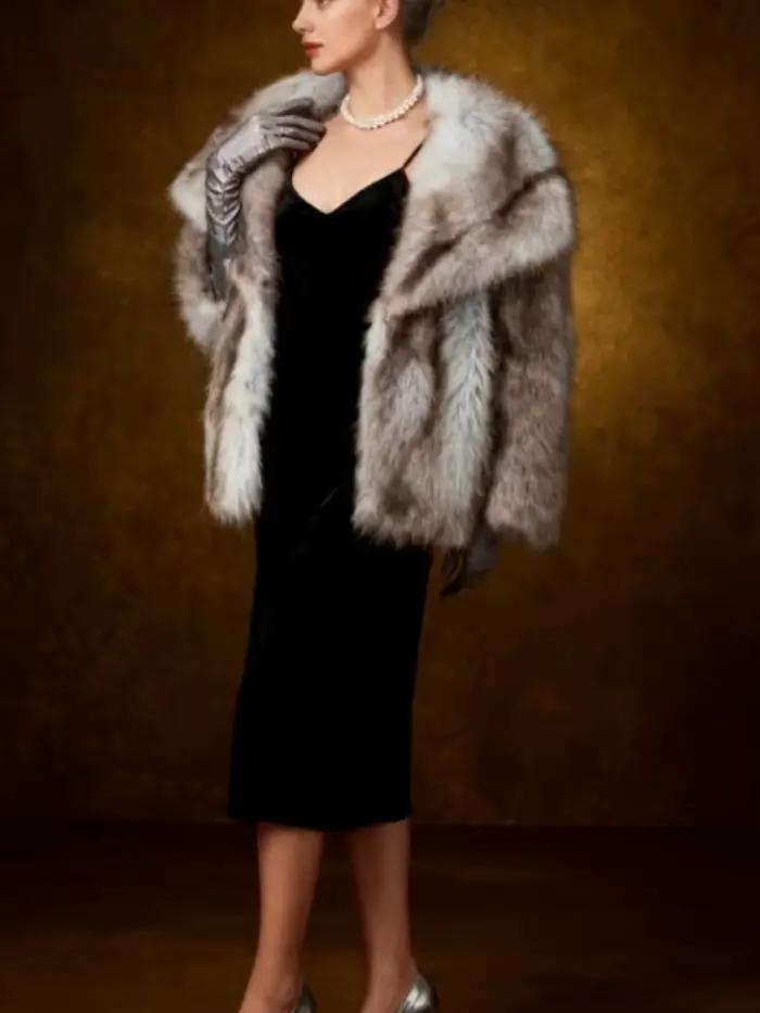 Chaud revers col recadrée manteaux courts femmes mode fausse fourrure à manches longues manteaux ouverts dame automne hiver Flush Chic vestes décontractée