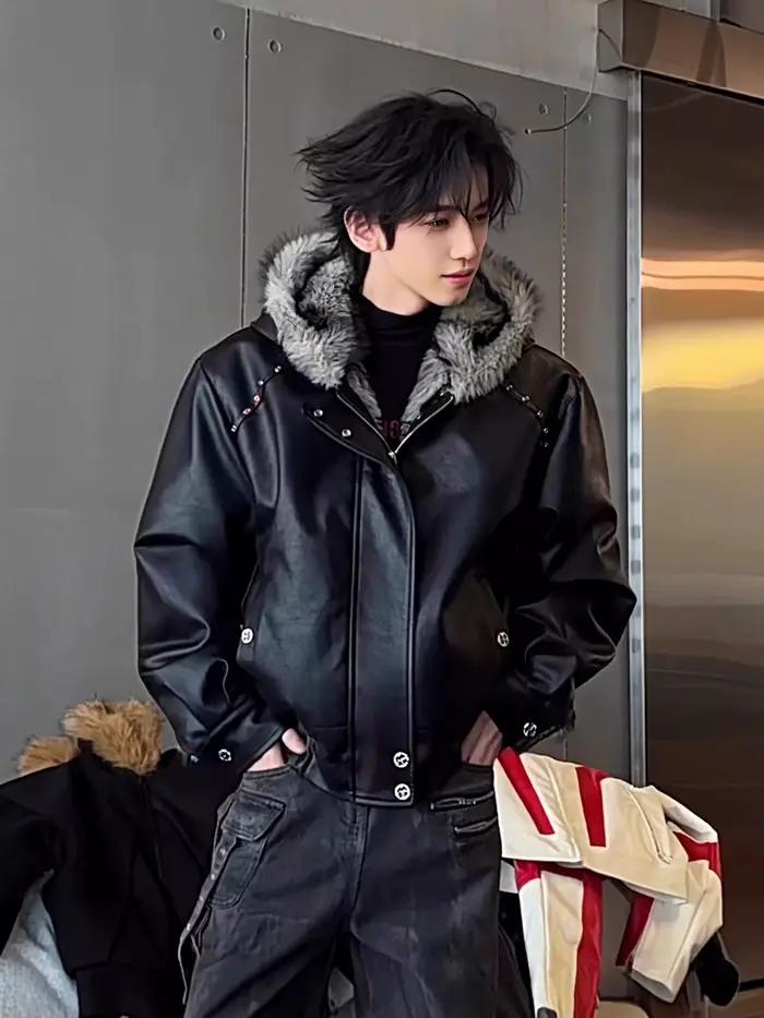 Bonne qualité en cuir PU fausse fourrure veste