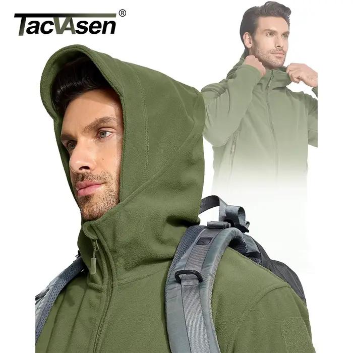 TACVASEN Veste polaire à capuche pour homme automne hiver chaud fermeture éclair complète randonnée en plein air travail camping manteau avec plusieurs poches zippées