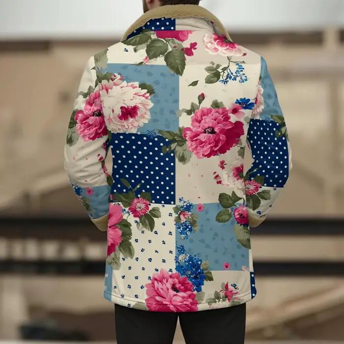 Vestes patchwork rétro vintage avec col en fausse fourrure, motif floral à pois, bouton sur le devant, automne hiver, style Boho, manteau d'extérieur unisexe