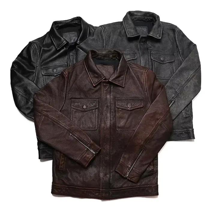Veste en cuir véritable vintage pour hommes