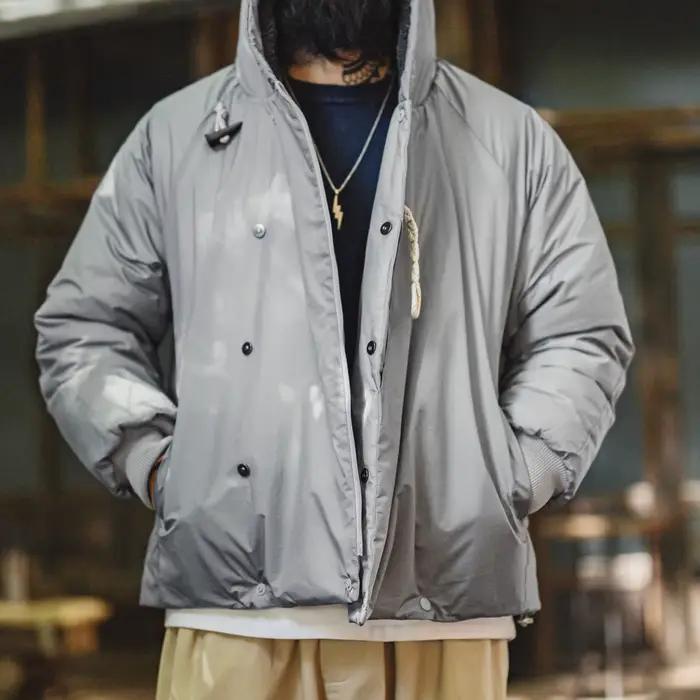 Maden Vintage N-3B Parka grise pour hommes boutons à bascule manteau court à capuche veste rembourrée thermique lourde pour l'automne hiver
