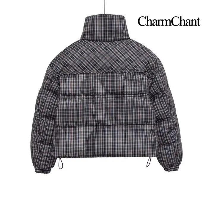 Col montant Plaid doudoune pour femmes hiver 2025 rembourrage manteau femme nouveau en manteaux chaud vérifier