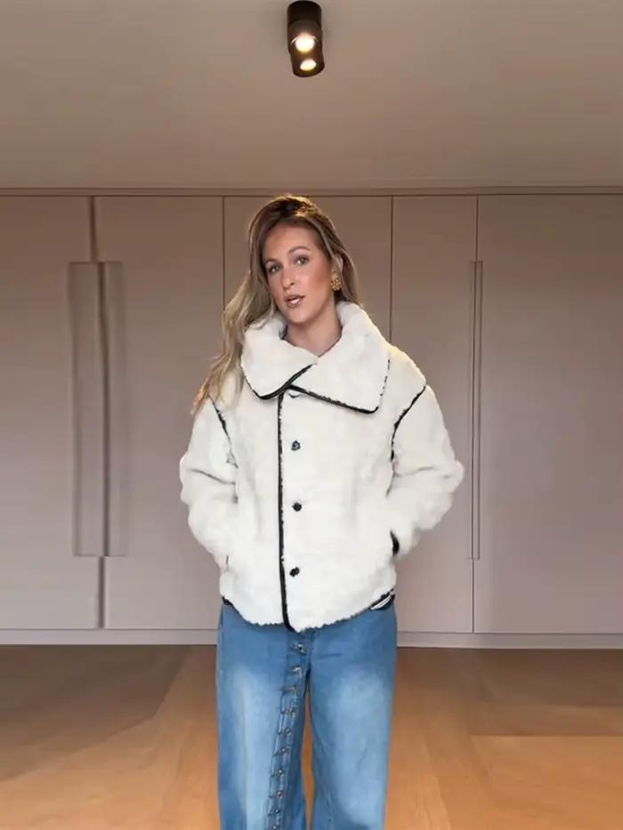 Veste de fourrure à simple boutonnage pour femme