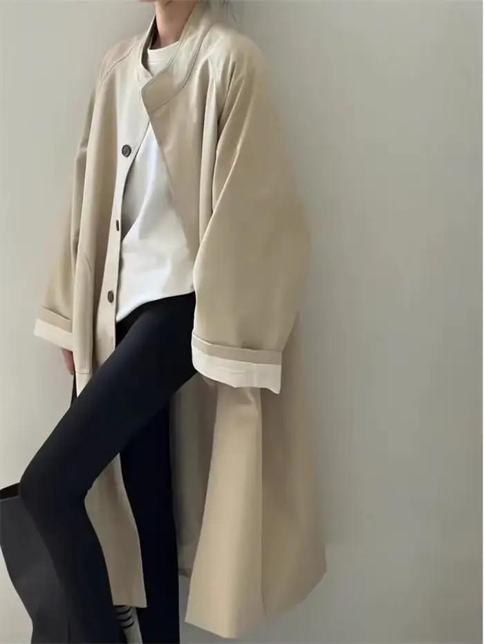 Trench-Coat mi-long à col montant pour femme